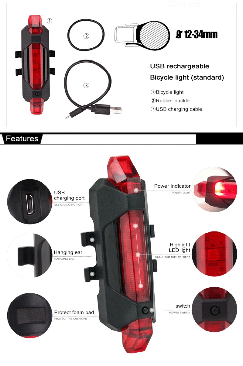 USB Rechargeable bike tail light BC-TL5411